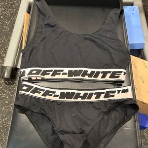 Off-White Black One-Piece Swimsuit with Logo Bands